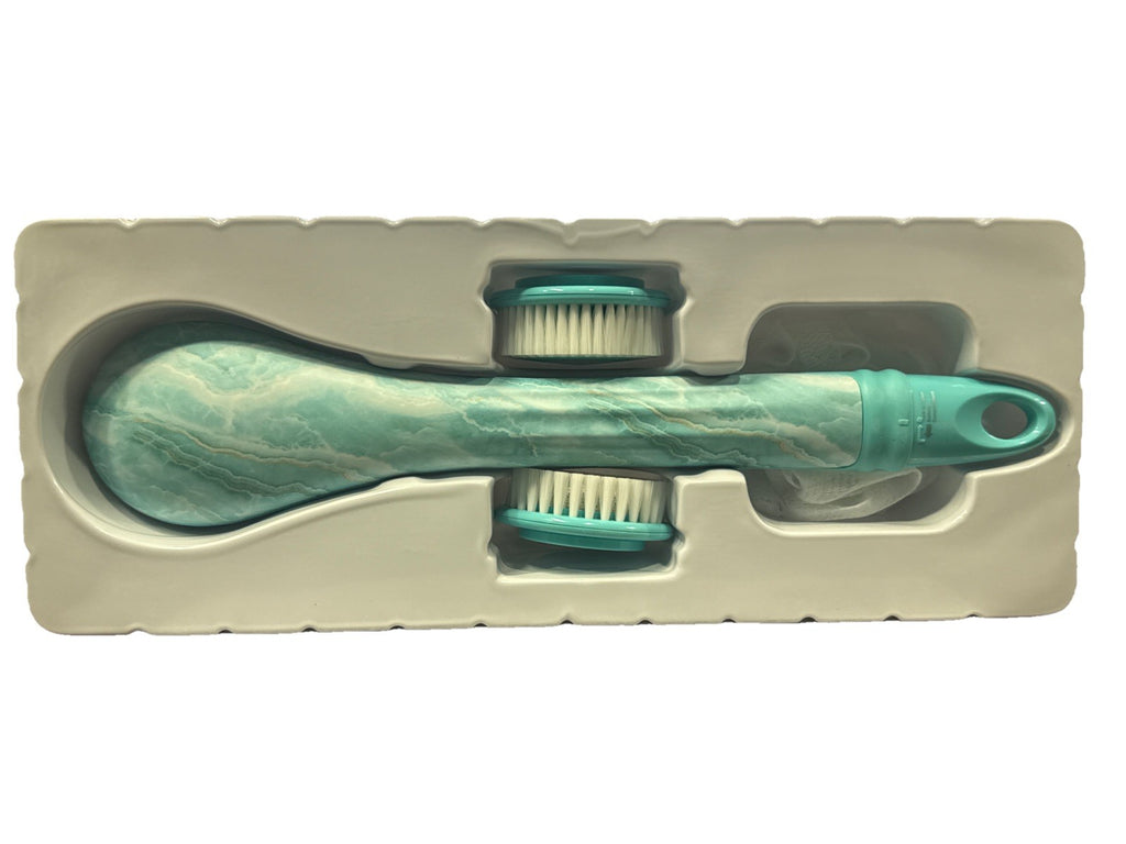 Body Cleansing & Exfoliating Brush Set with Heads & Gift Box - Aqua