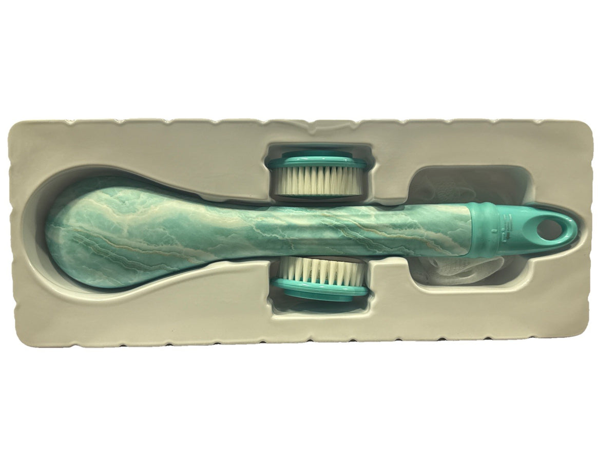 Body Cleansing & Exfoliating Brush Set with Heads & Gift Box - Aqua