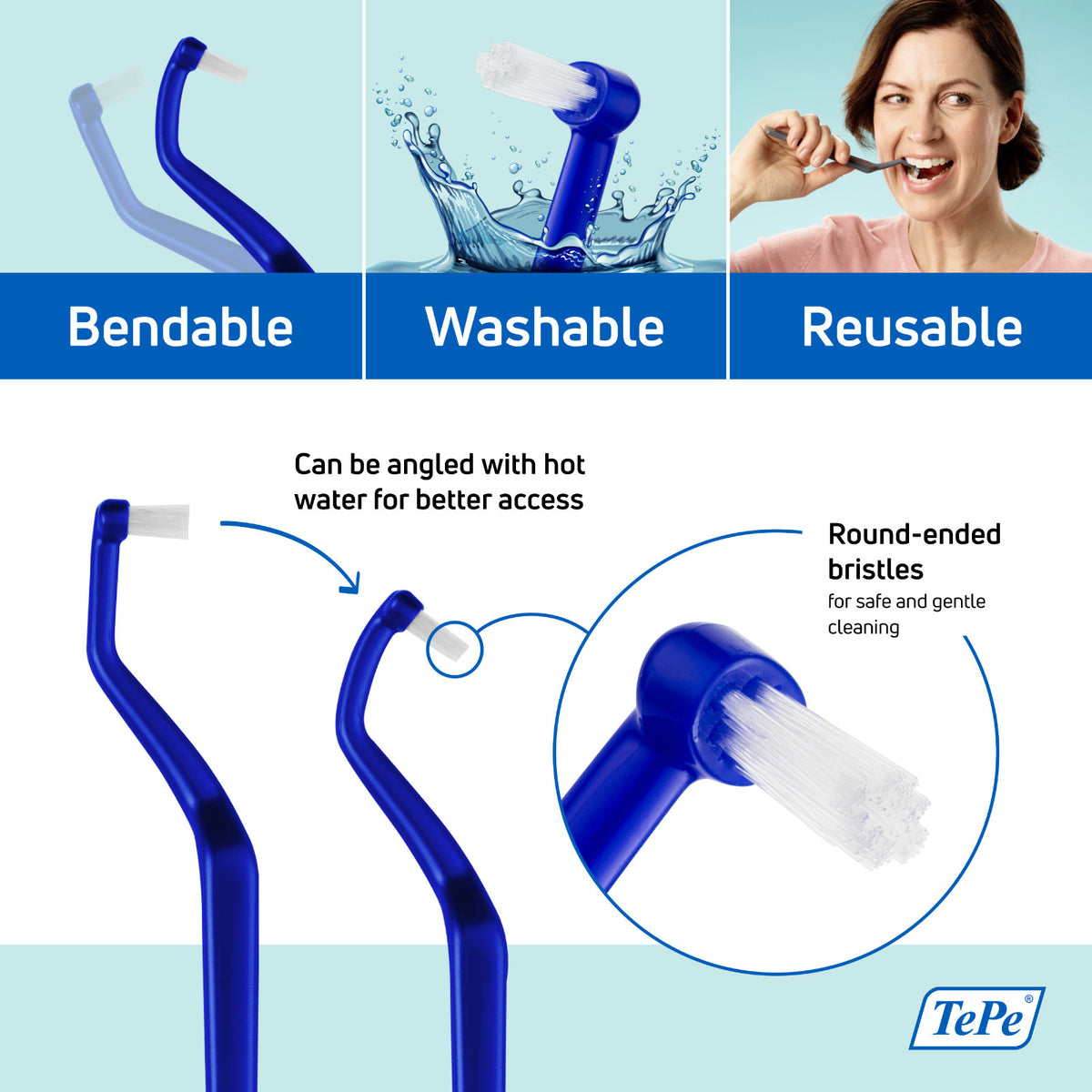 Universal Angled Toothbrush for Braces Retainers Implants - TePe