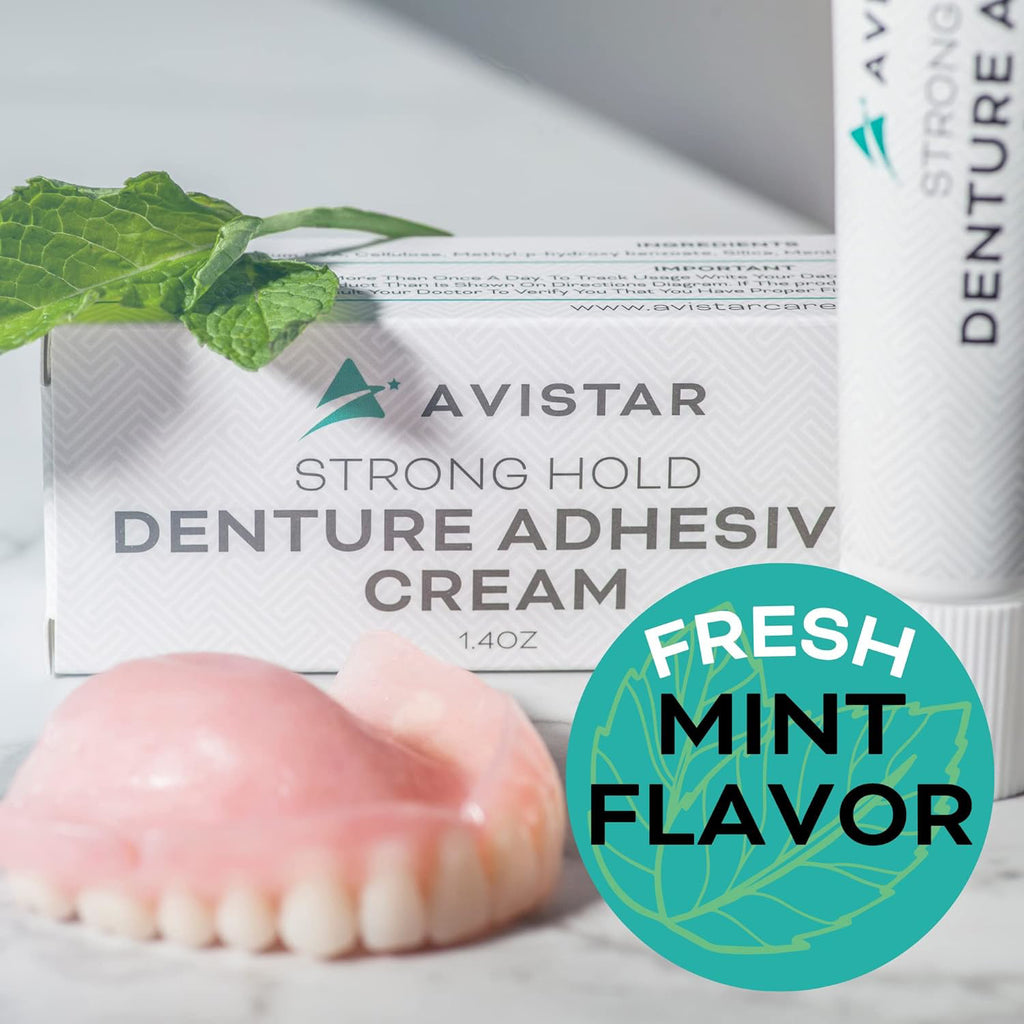 Denture Adhesive Cream 5 Pack - Extra Strong Hold with Mint & Easy Application