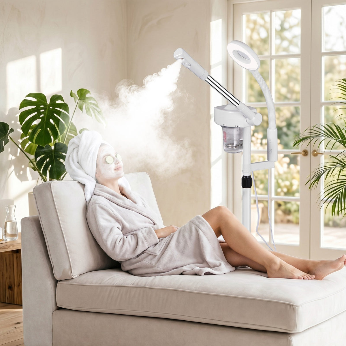 Professional 2-in-1 Facial Steamer with Adjustable Spray Arm and LED Magnifier Light