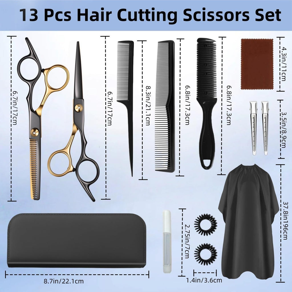 Professional Hair Cutting Scissors Kit for Men Women Kids - 13 Pieces