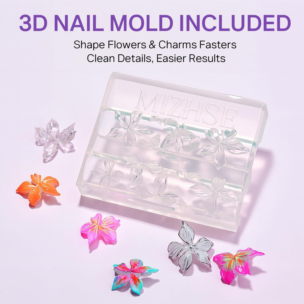 3D Nail Sculpting Gel Kit with Clear and White Polishes, Nail Mold & Forms