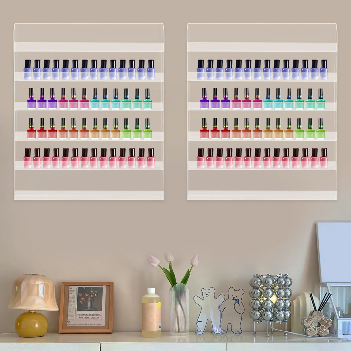 Acrylic Wall Mounted Nail Polish Organizer Rack - 6-Tier Storage Holder Set