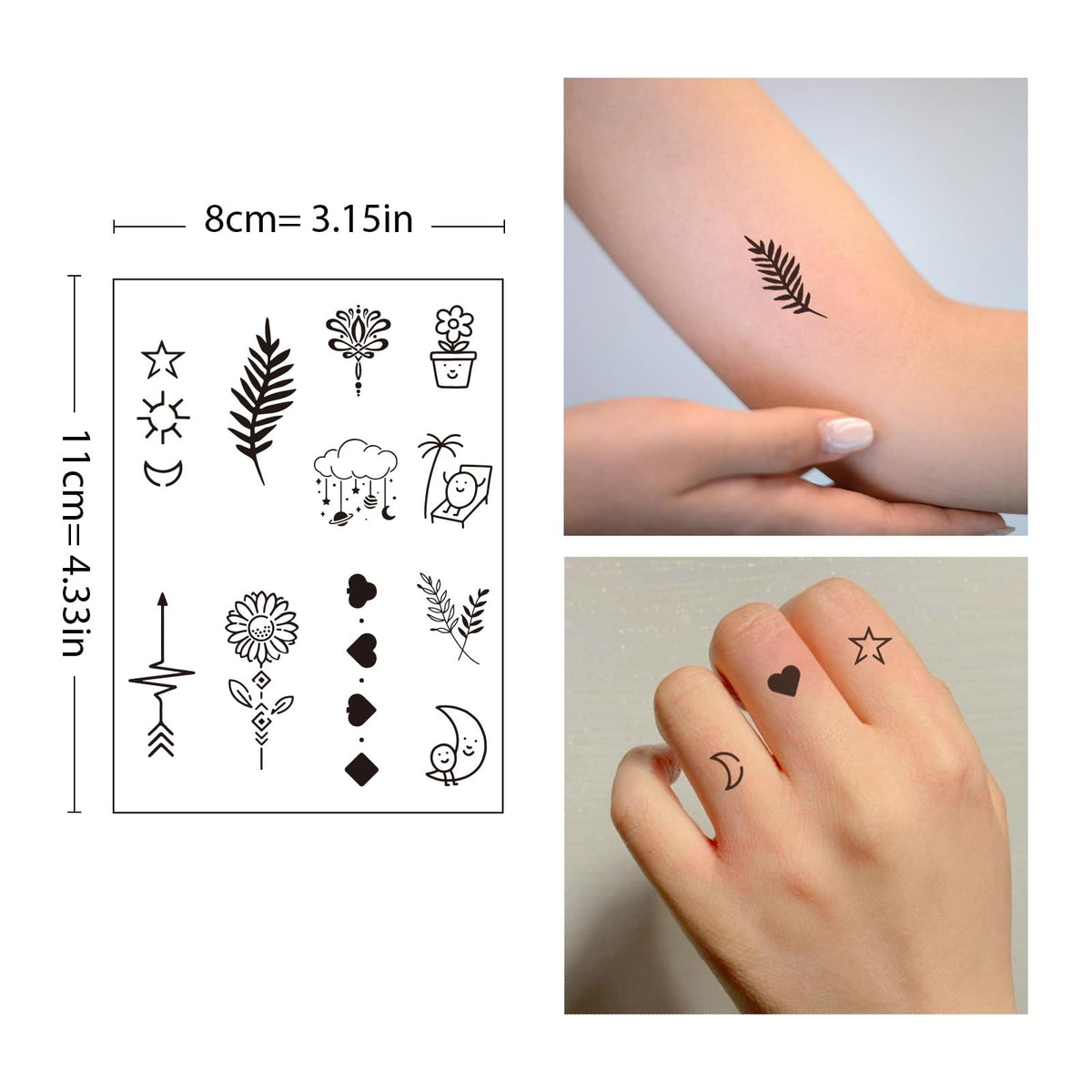 Temporary Tattoos for Adults & Kids - Small, Long-Lasting Mini Stickers (20 Sheets)