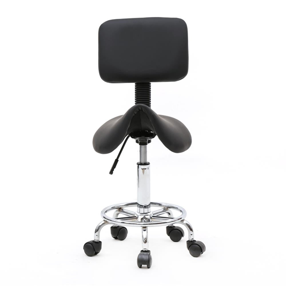 PU Leather Adjustable Rolling Stool with Backrest and 360° Swivel