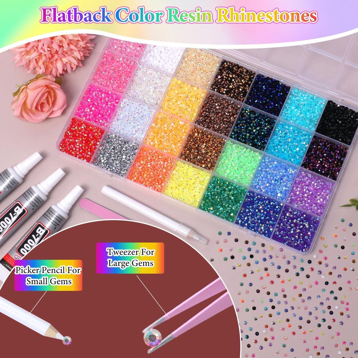 Rhinestones Bedazzling Kit with Tools - 32,000 Color Resin Gems for Crafts and DIY
