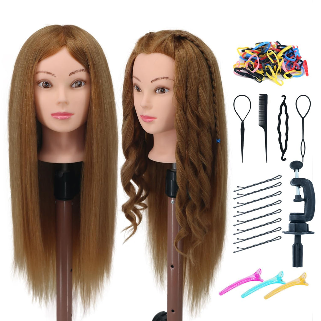 Human Hair Mannequin Head for Hair Styling - 24-26 Inch Straight Light Brown