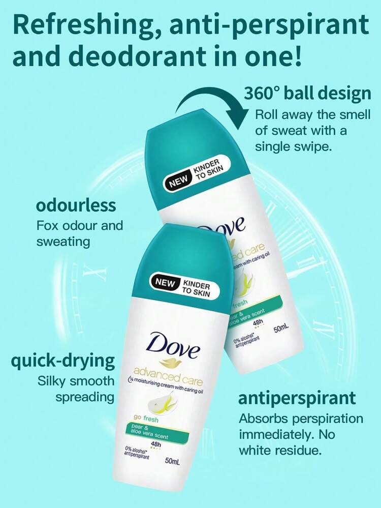 Dove Pear & Aloe Vera Roll-On Deodorant Pack - 50mL, 48H Freshness