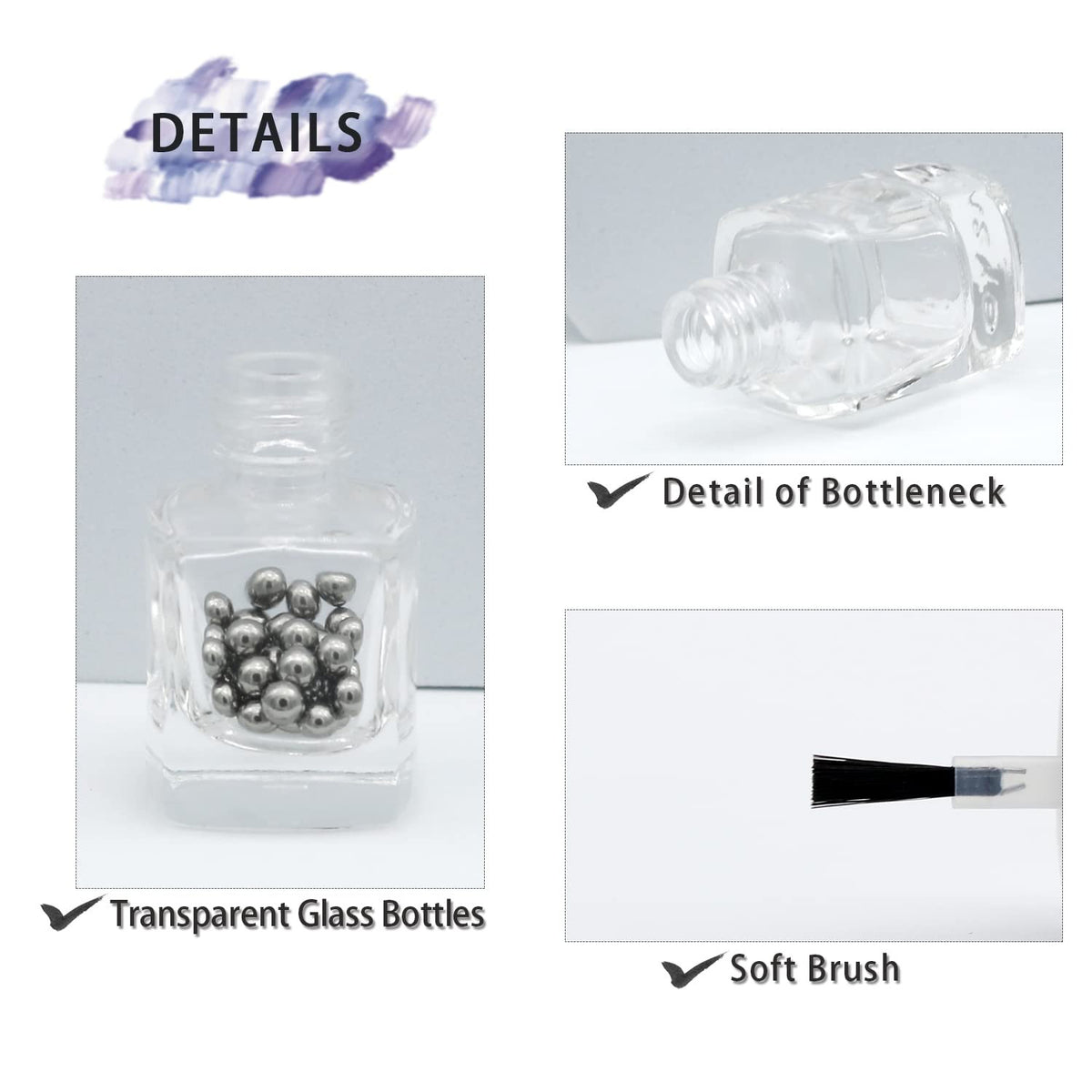 6PCS Reusable Glass Nail Polish Bottles with Funnels - 5ML Travel Set