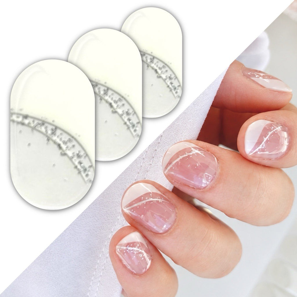 White French Tip Silver Glitter Nail Wraps - High Gloss, Easy Application