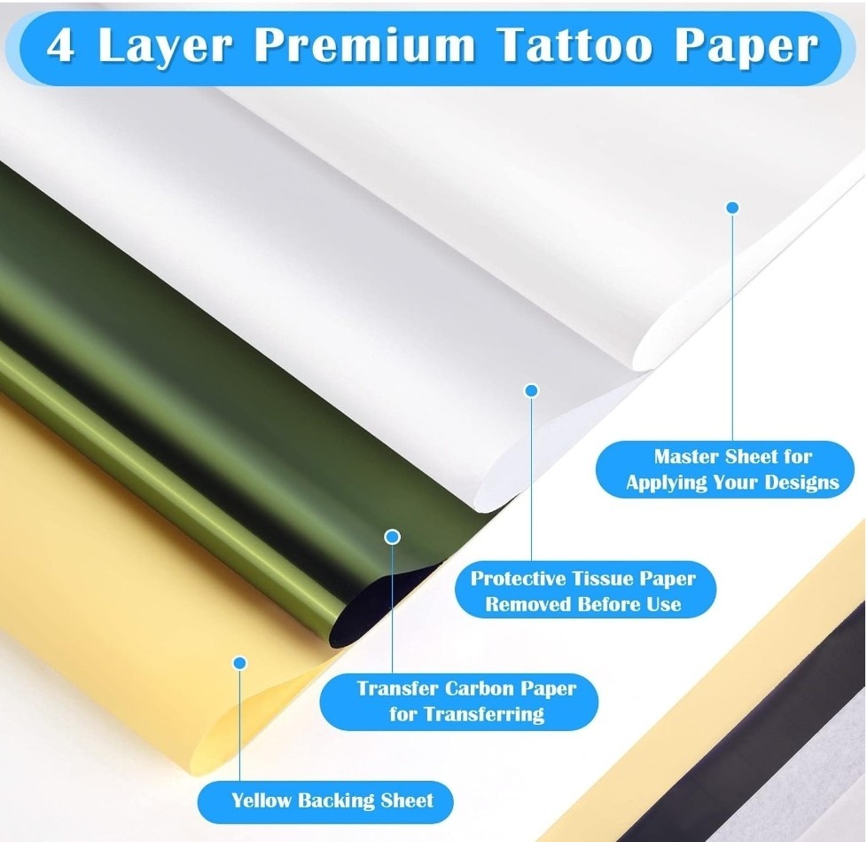 Tattoo Transfer Paper Kit - 50 Stencil Sheets for Tattooing, 8.25 x 11.75 in