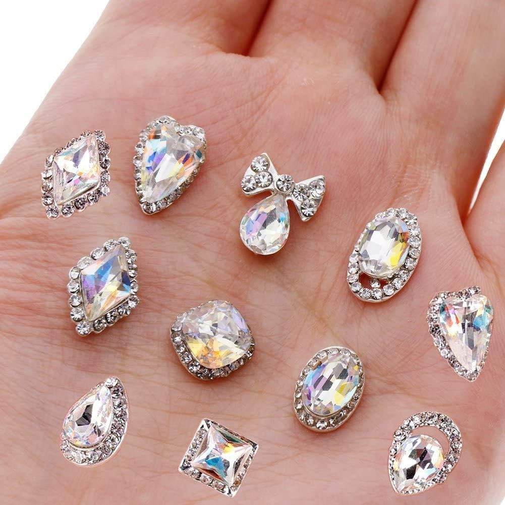 Crystal AB Nail Charms Set - 48PCS Sparkling Rhinestones for Nail Art