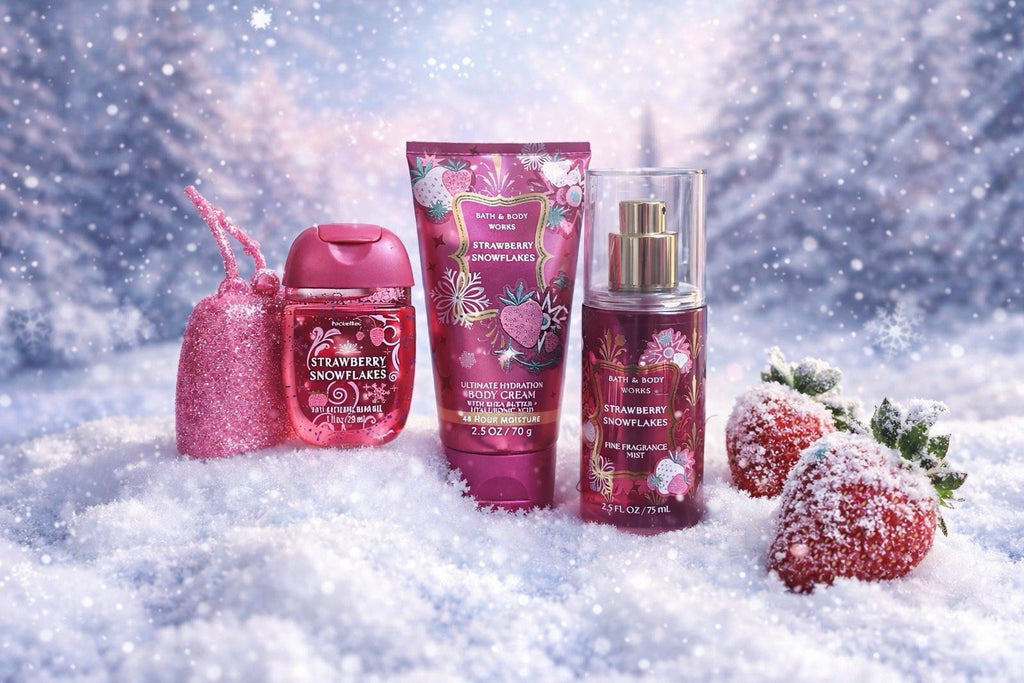 Bath & Body Works Strawberry Snowflakes Body Cream, Mist & Sanitizer Set