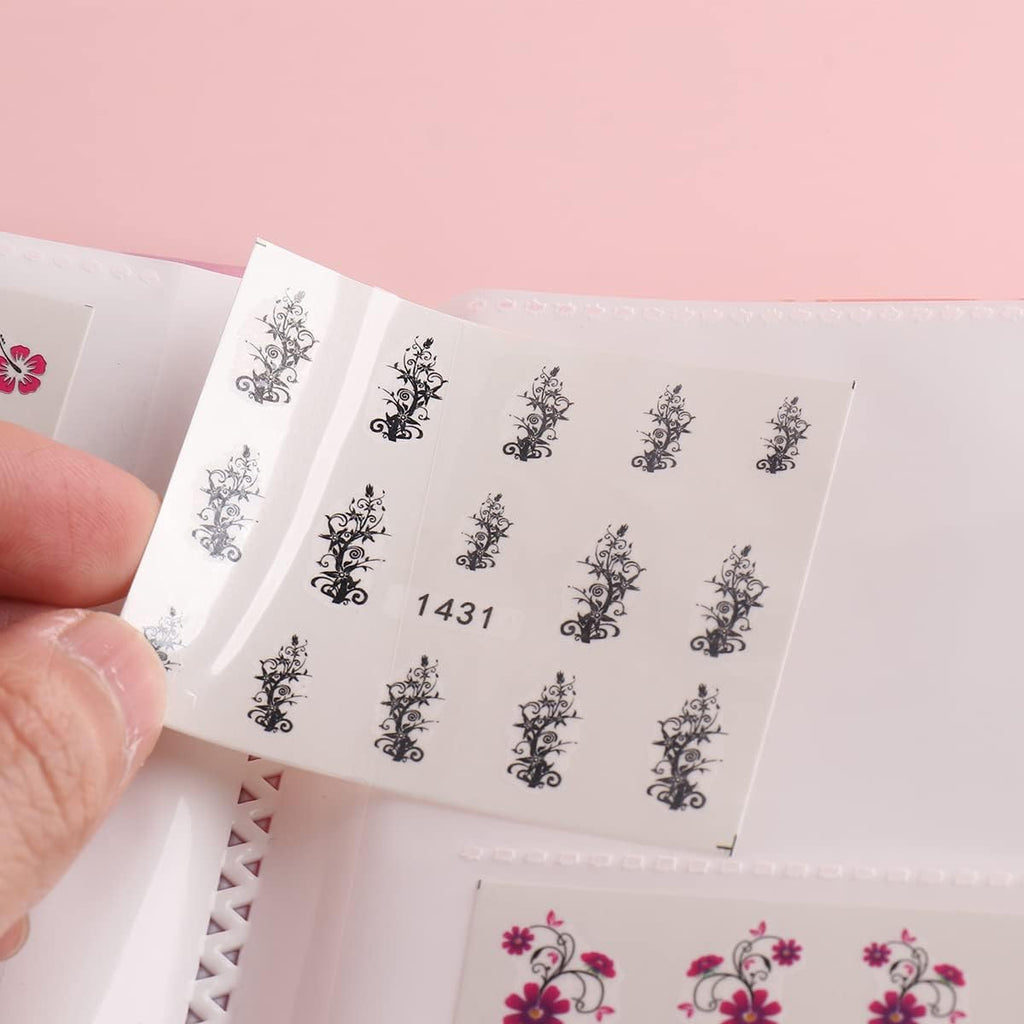 120 Slots Nail Sticker Storage Book Organizer for Water Decals - Pink Floral Cover