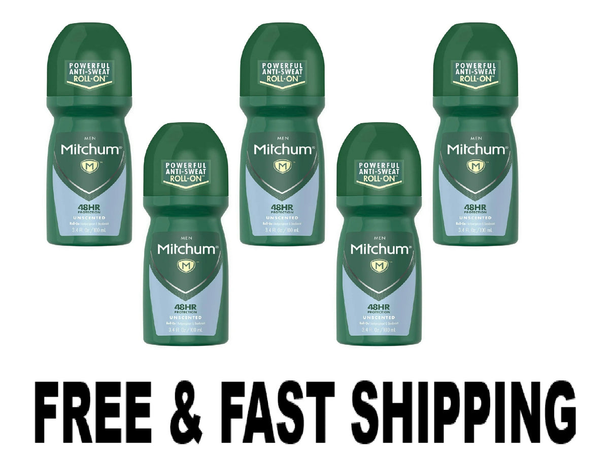 Men Unscented Roll-On Antiperspirant Deodorant Pack of 5 - Long-Lasting Freshness