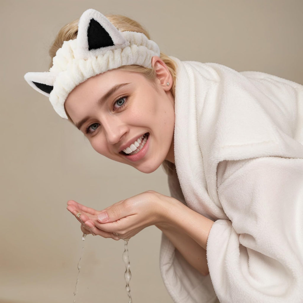 Spa Headband for Face Washing - Soft Coral Fleece, Pack of 2, Beige & Khaki