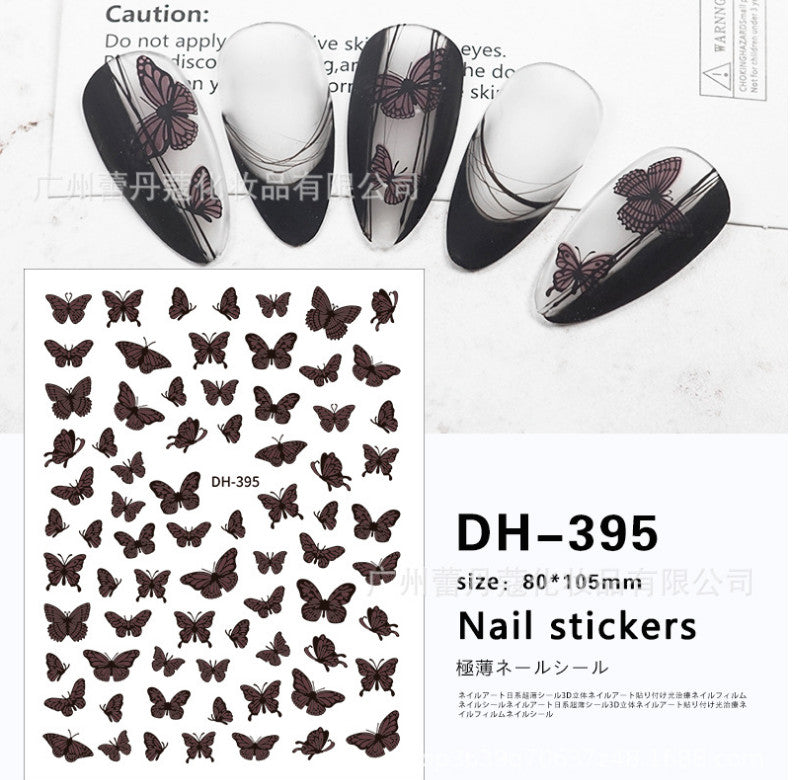 Nail Art 3D Sticker Sheets for Manicure Decals - White Black Lace Butterfly Heart