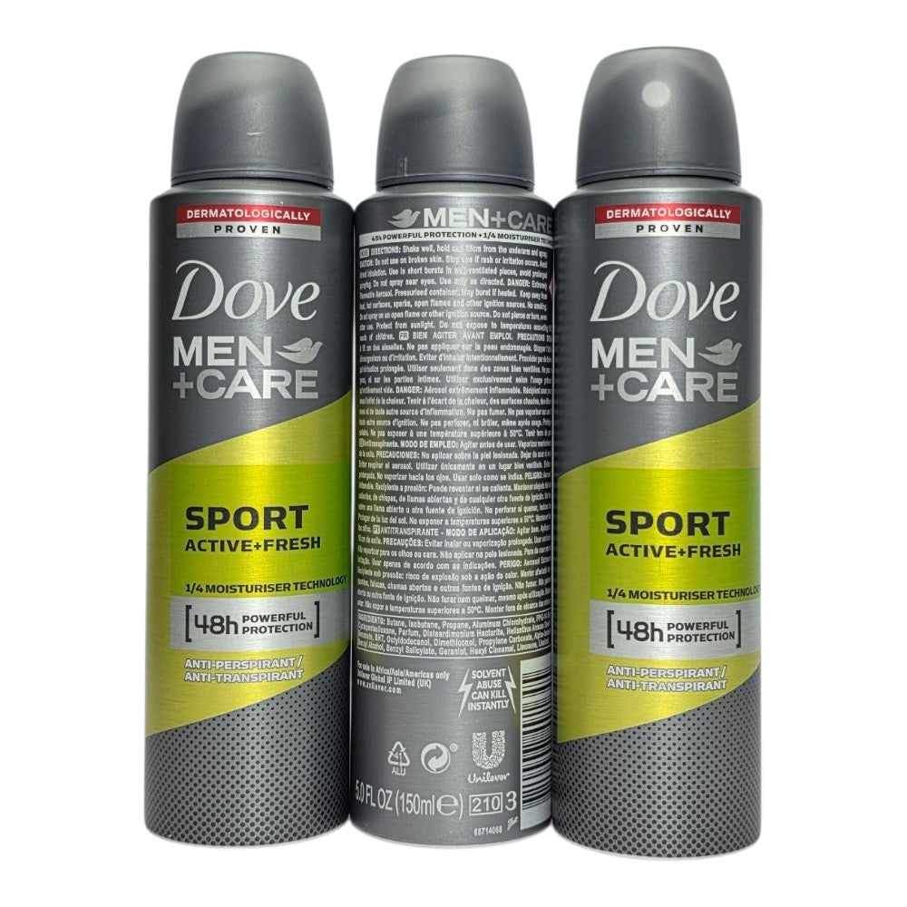 Dove Men Care Sport Active Fresh Anti-Perspirant Deodorant Spray 150ml 3 Pack