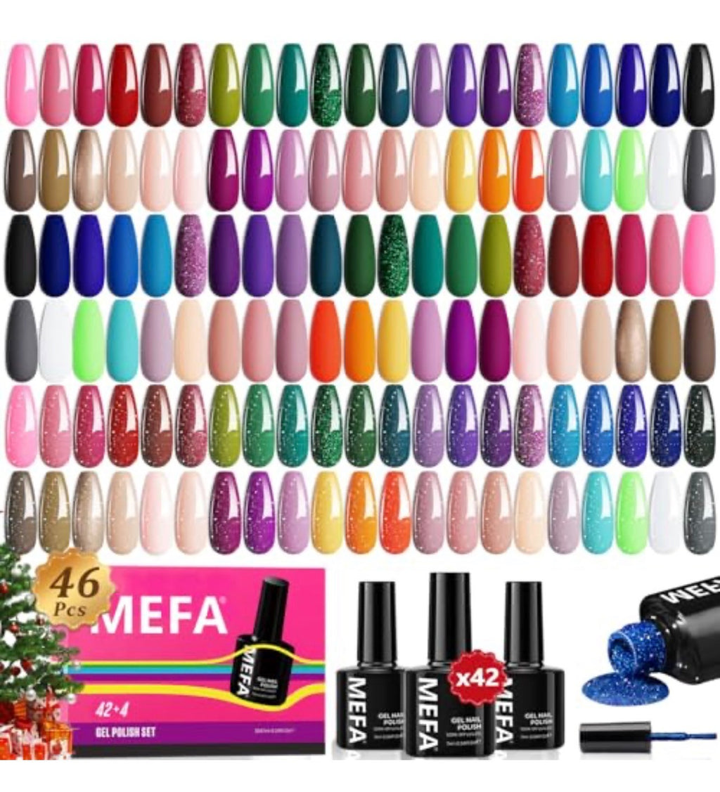 46-Piece Gel Nail Polish Set with Base, Top, Matte & Glitter Coats - 42 Colors