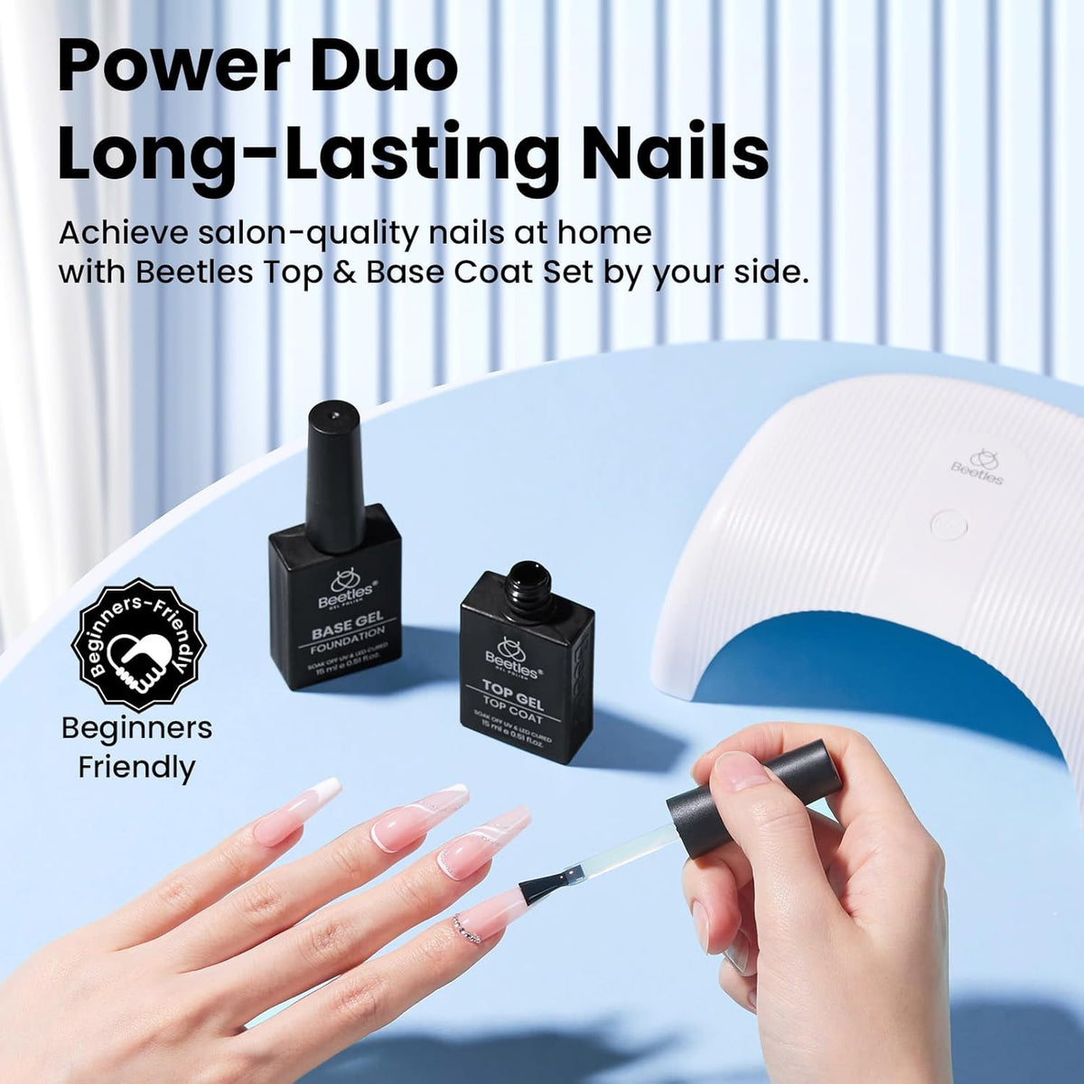 Gel Nail Top Coat and Base Coat Set - Long Lasting UV/LED Polish 2 Pack