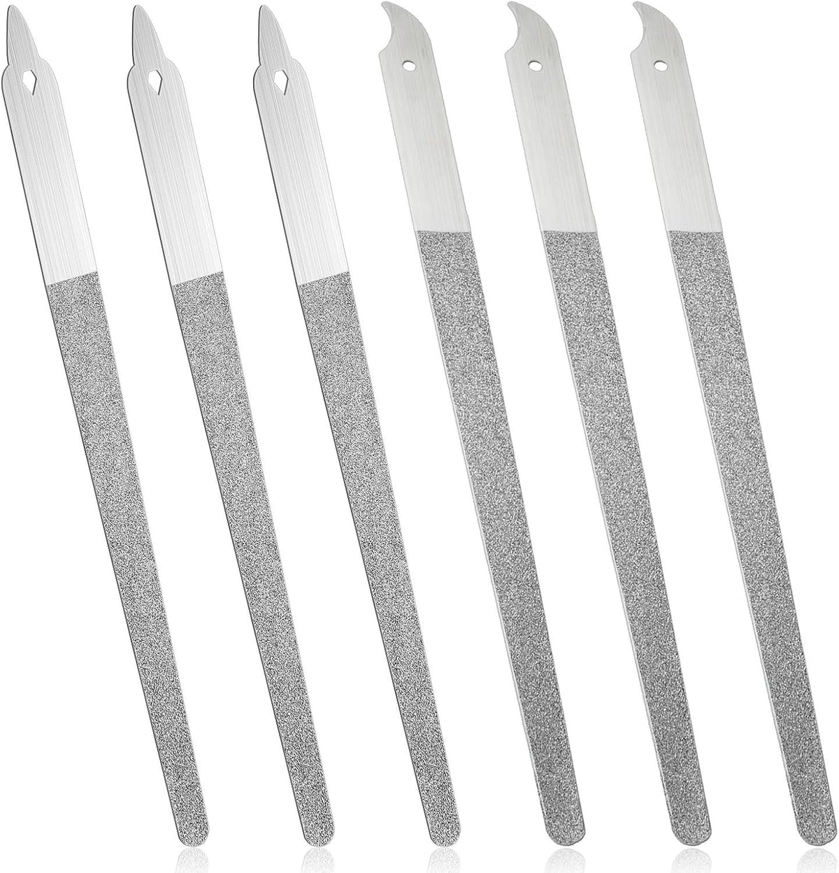 6Pcs Stainless Steel Nail Files Set with Sharp Pointed Tips - Diamond Dust Double-Sided Manicure Tools