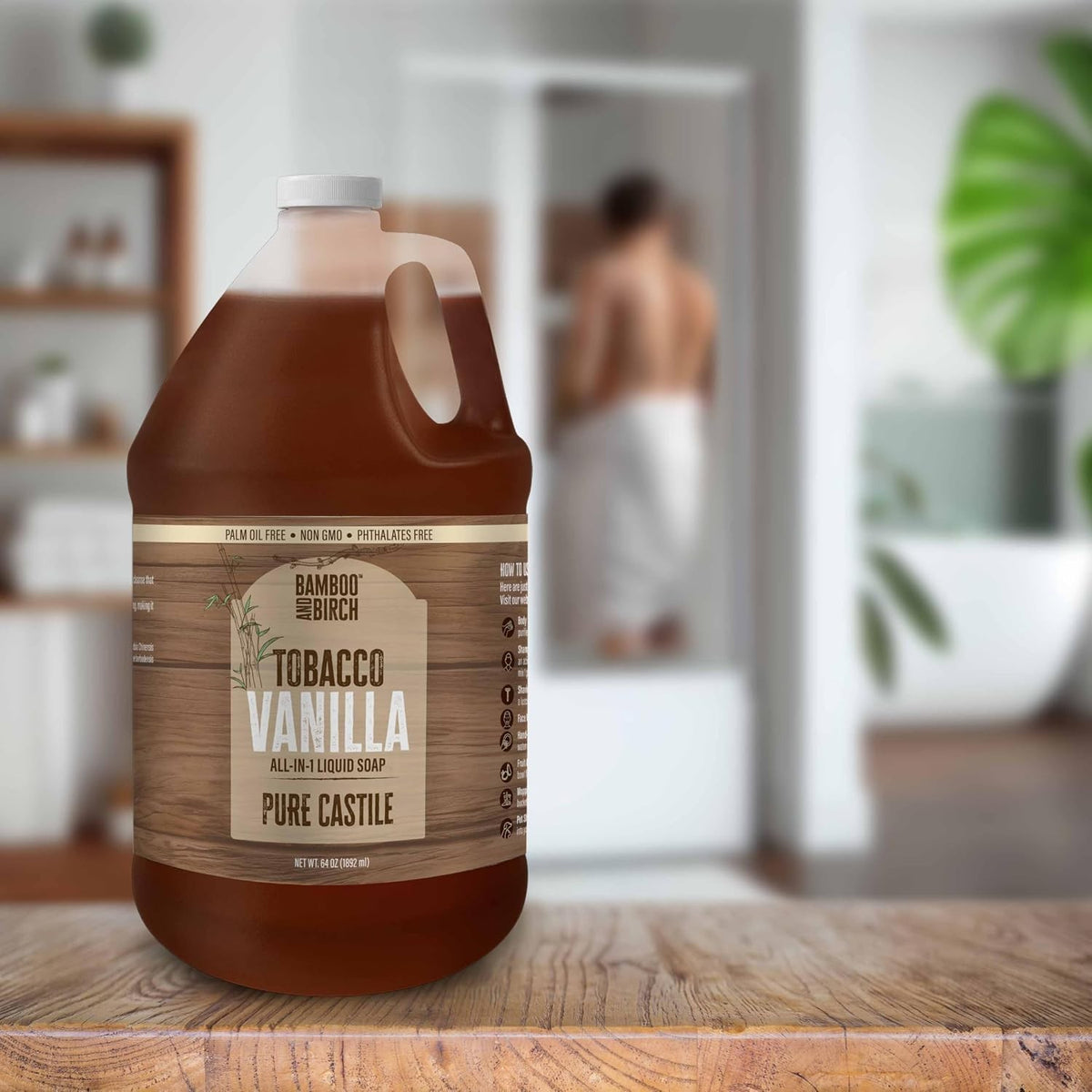Organic Castile Soap Tobacco Vanilla 64 oz Palm Oil Free Natural Body Wash