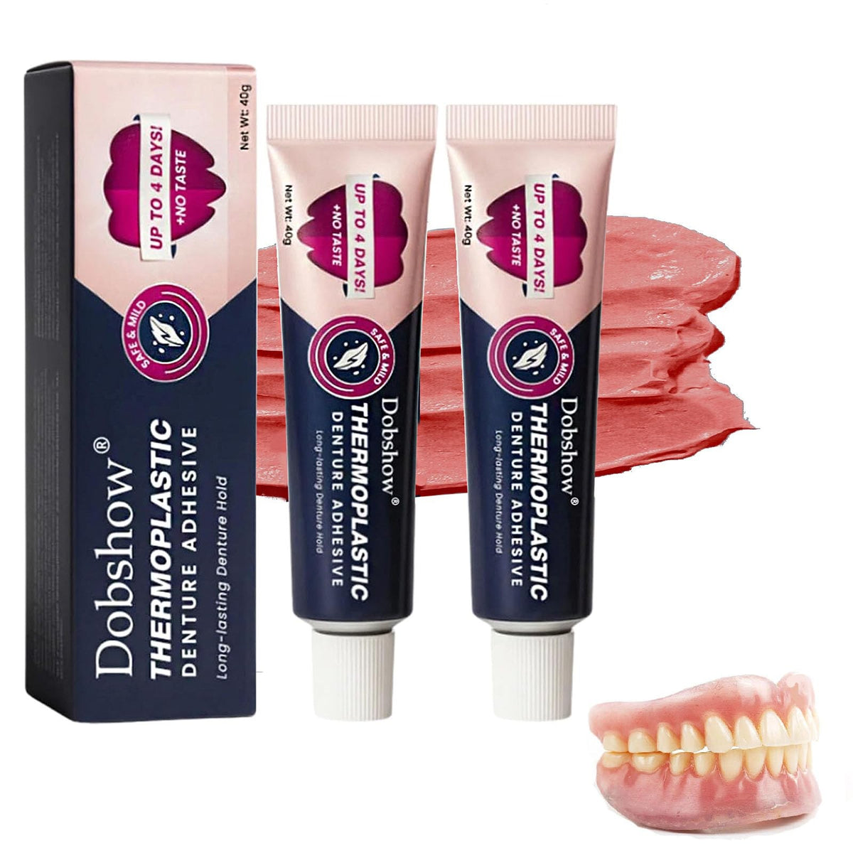 Extra Strong Denture Adhesive 2-Pack - Natural, Non-Toxic, Pink