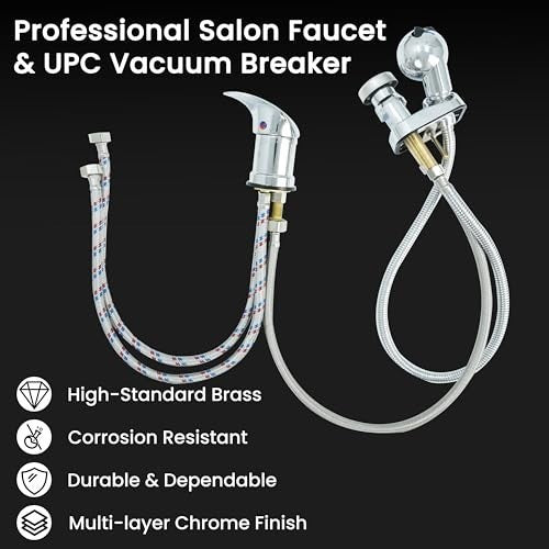 Salon Shampoo Bowl Faucet Kit with Chrome Hose and Adjustable Spray