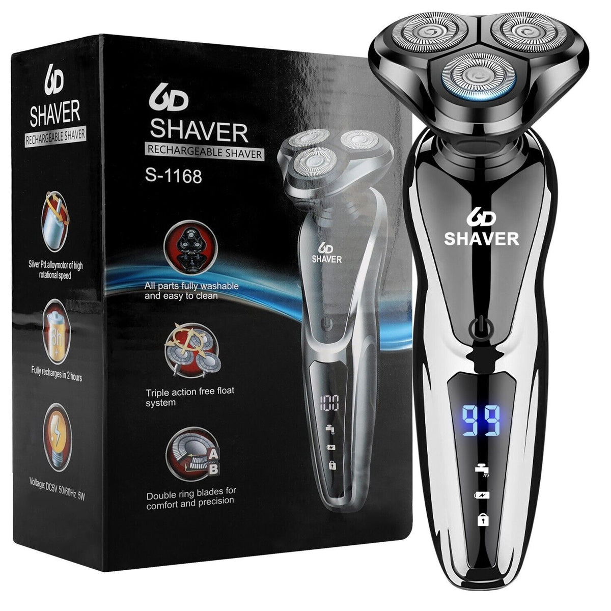 Rechargeable Waterproof Rotary Electric Shaver for Men Wet & Dry Grooming