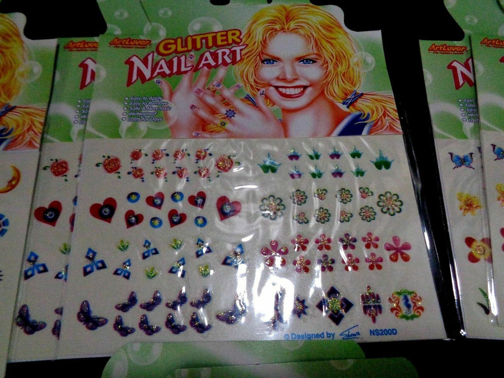 Water Transfer Glitter Nail Art Stickers - 12 Sheets Manicure Decorations