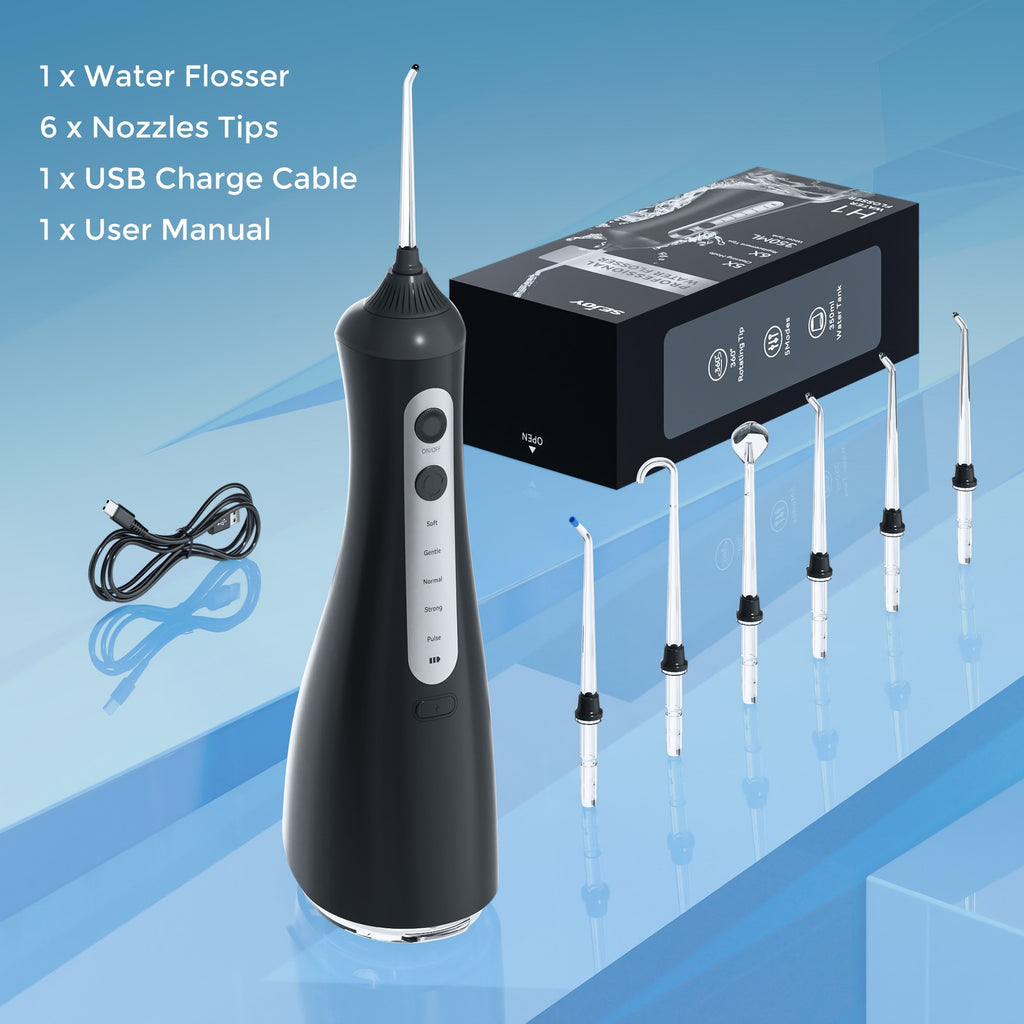 Cordless Water Flosser Dental Oral Irrigator with 6 Nozzles & 5 Modes
