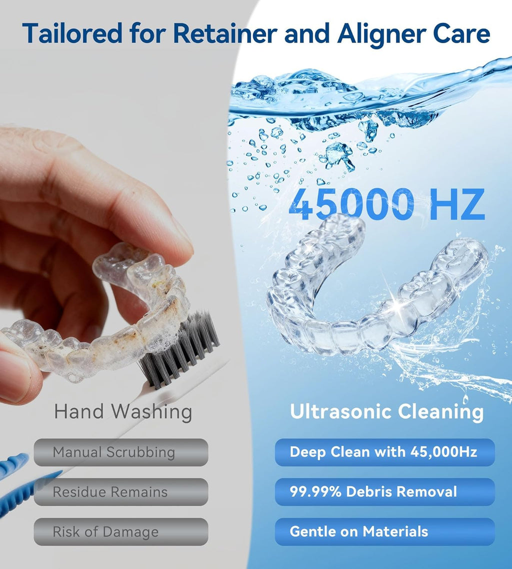 Ultrasonic Retainer & Jewelry Cleaner 45kHz Digital Timer 200ML Portable