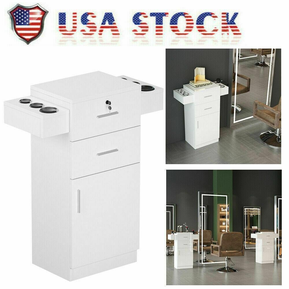 Salon Styling Station Storage Cabinet with Lockable Drawers and Hair Tool Holders