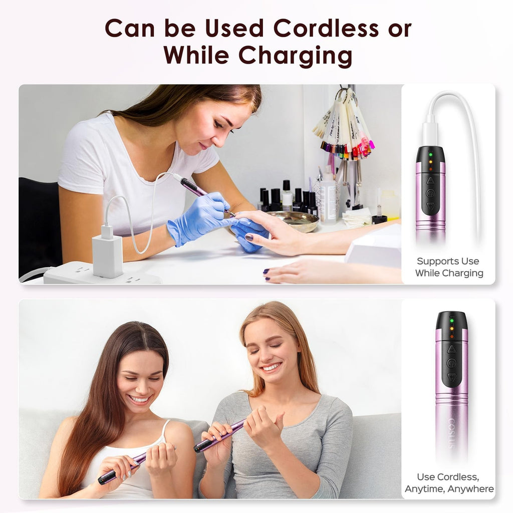 Cordless Electric Nail Drill File Kit - Rechargeable Manicure & Pedicure Tool