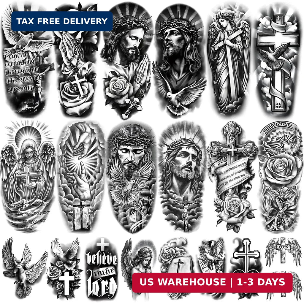 Christian Temporary Tattoos 77 Sheets - Cross, Jesus & Angels Religious Body Art