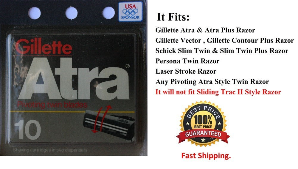 Gillette Atra Razor Blade Refills No Lubricant Strips USA Made - 100 Pack