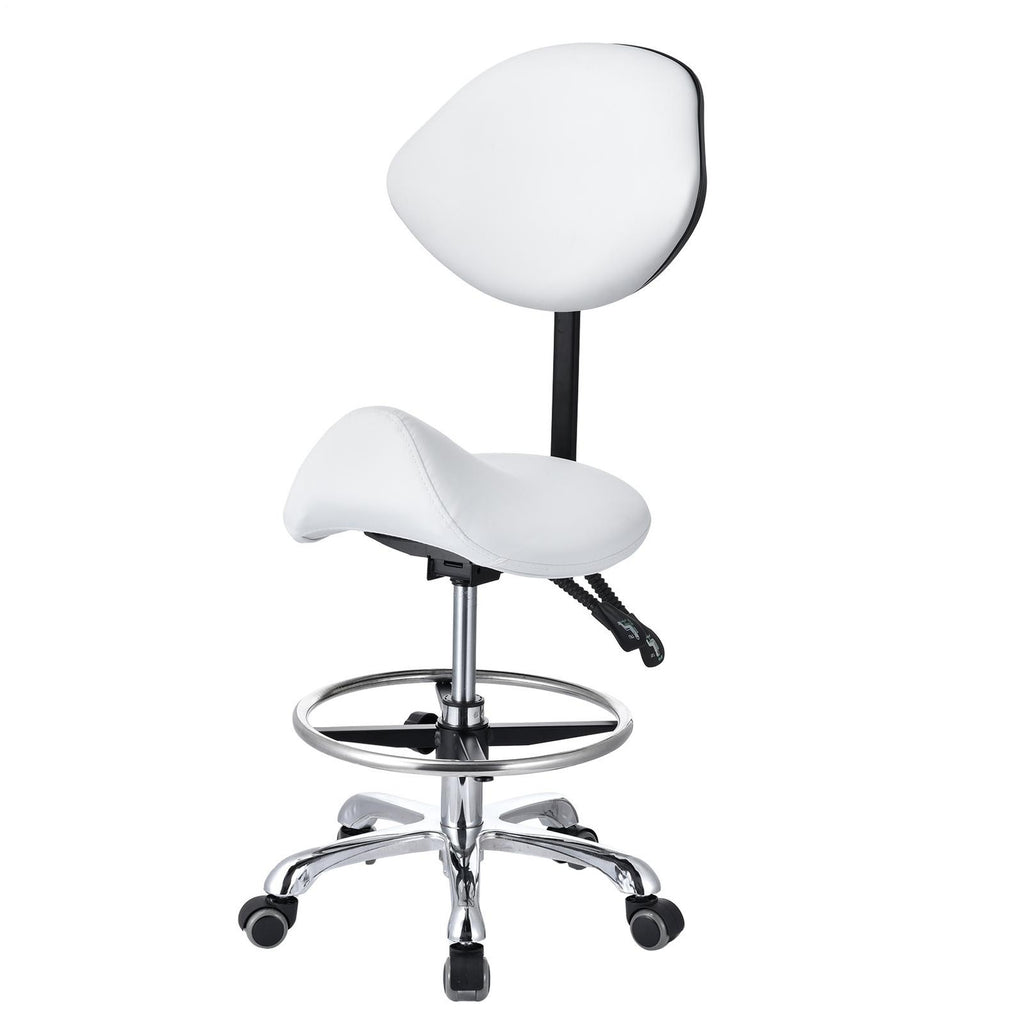 Adjustable PU Leather Bar Stool with Wheels & Backrest - White