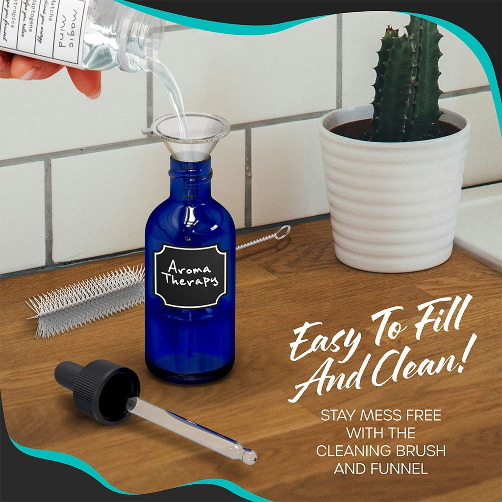 4 oz Cobalt Blue Glass Dropper Bottles Set with Labels for Tinctures & Serums