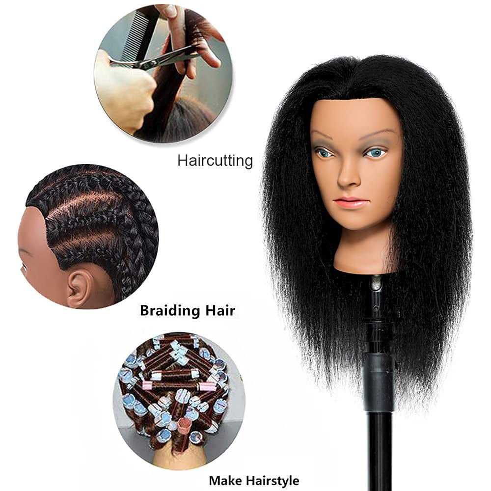 16 Inch Human Hair Mannequin Head for Hairdressing Training & Styling Practice