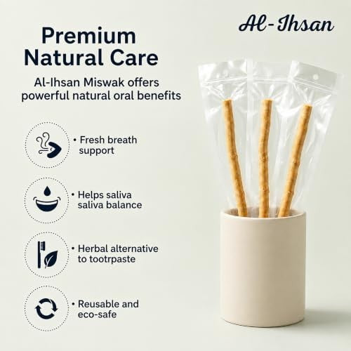 Natural Miswak Sticks 5 Pack - Eco-Friendly Salivadora Persica Toothbrush with Holder