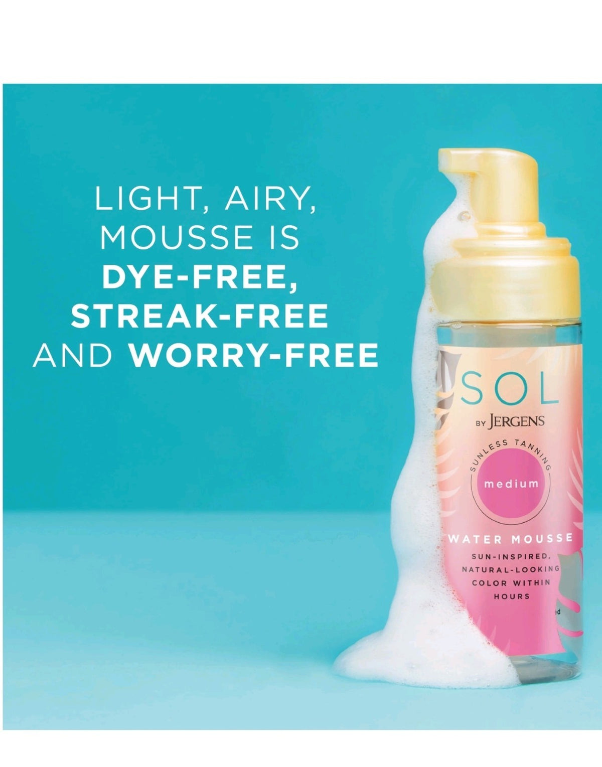 Jergens Sol Sunless Tanning Water Mousse - Medium, 5 oz, 3 Bottles