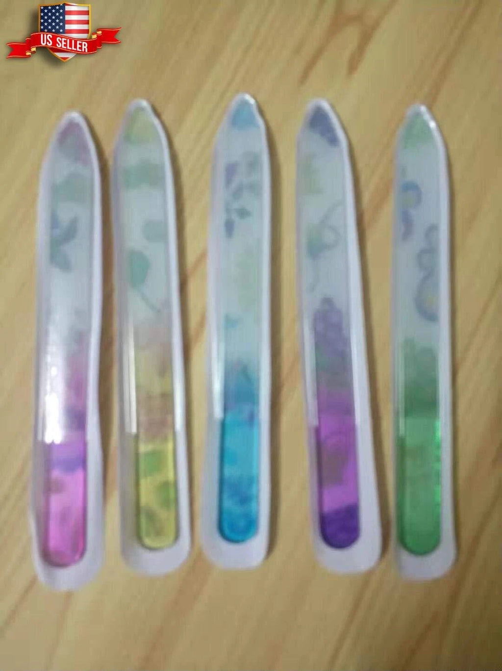 Glass Nail File Set with Case - Double Sided Crystal Manicure Tools, Colorful Flower Pattern