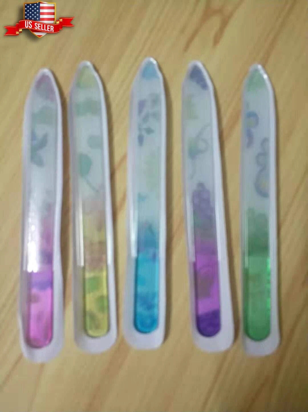 Glass Nail File Set with Case - Double Sided Crystal Manicure Tools, Colorful Flower Pattern