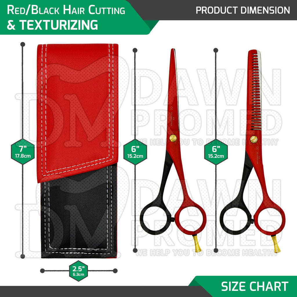 Matte Red & Black Hair Cutting & Thinning Scissors Set 6-inch Professional Shears