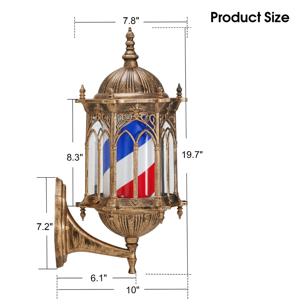Wall-Mounted Vintage Barber Pole Sign with Rotating LED Strips for Salons