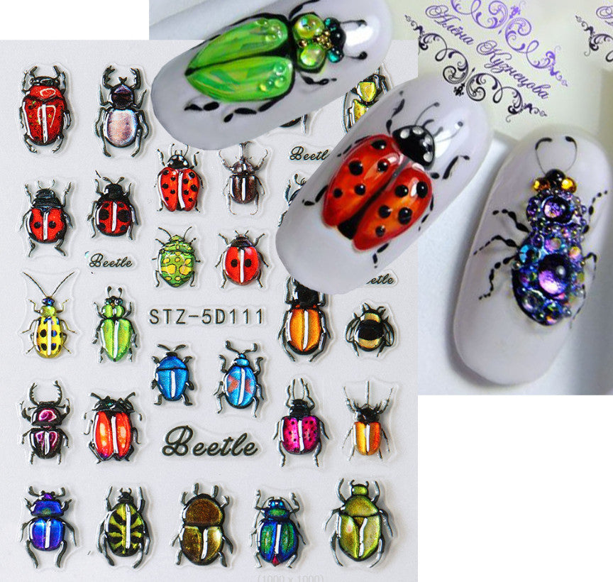 Self-Adhesive 5D Beetle Nail Art Stickers for DIY Manicure - 1 Sheet