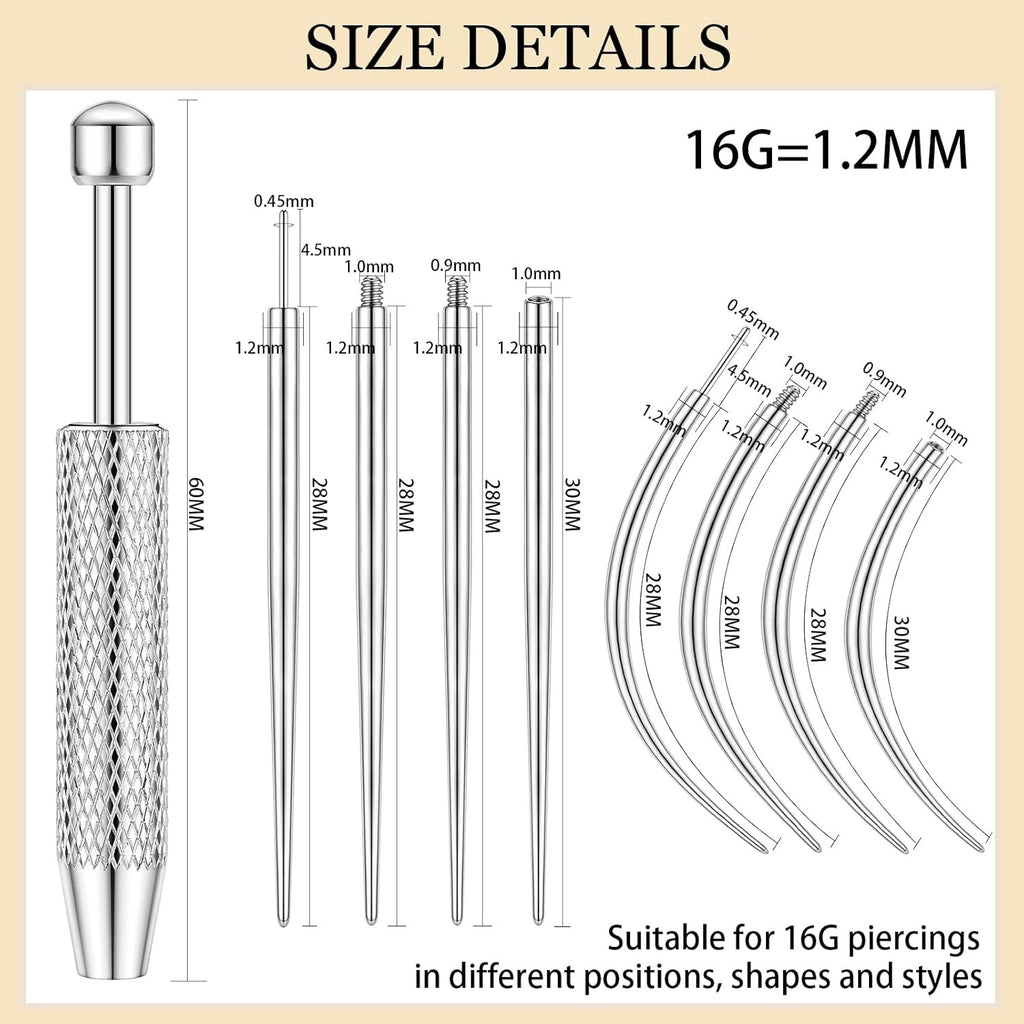 Piercing Taper Insertion Kit with Ball Grabber 14G 16G 18G 20G Body Jewelry Tools