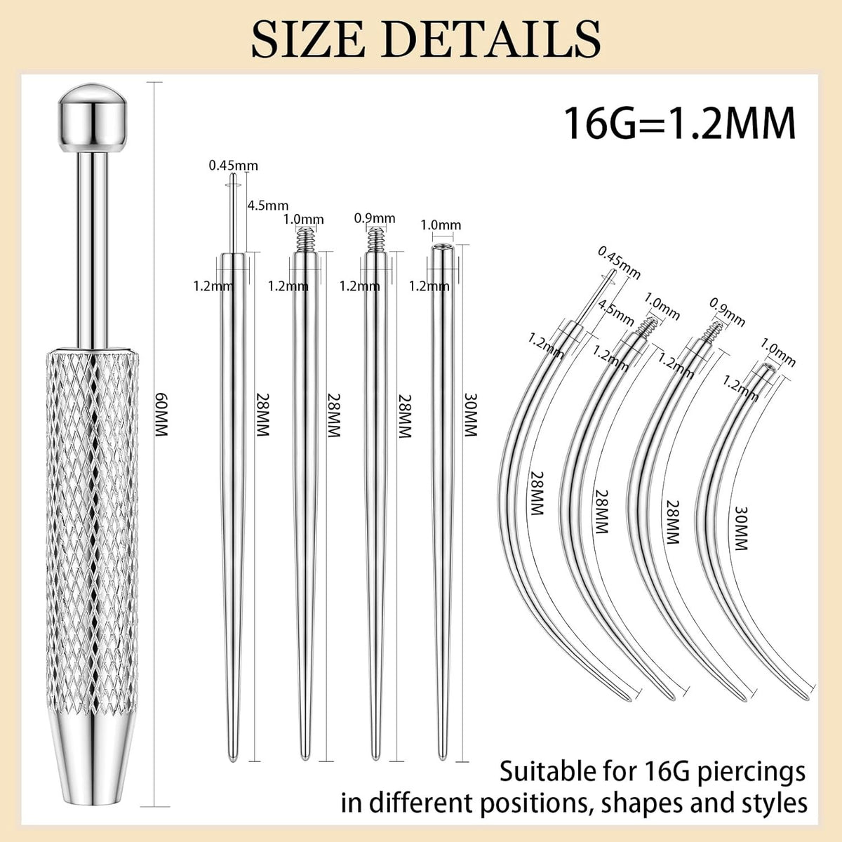 Piercing Taper Insertion Kit with Ball Grabber 14G 16G 18G 20G Body Jewelry Tools