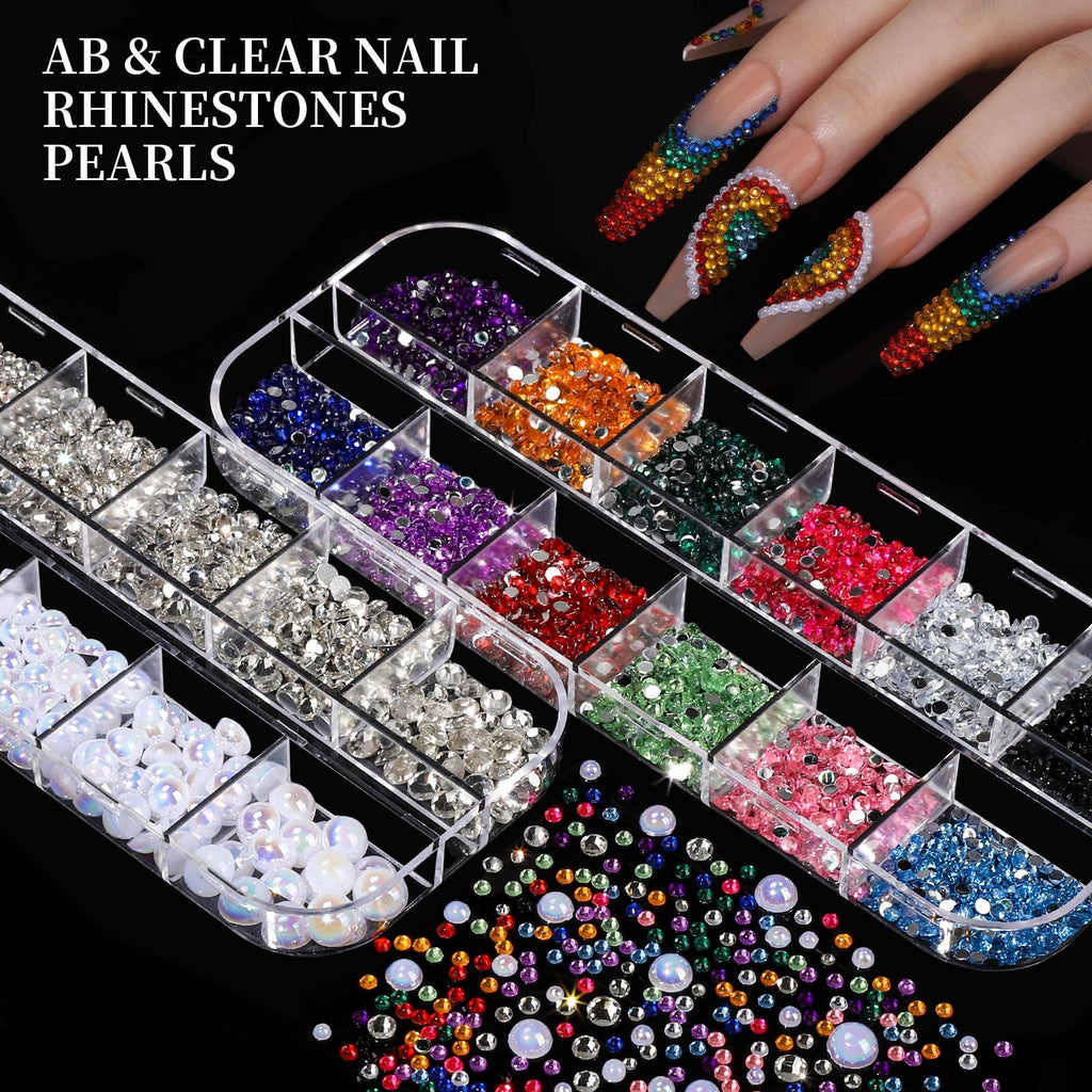 Nail Charms and Rhinestones Kit with 8 Varieties for Nail Art